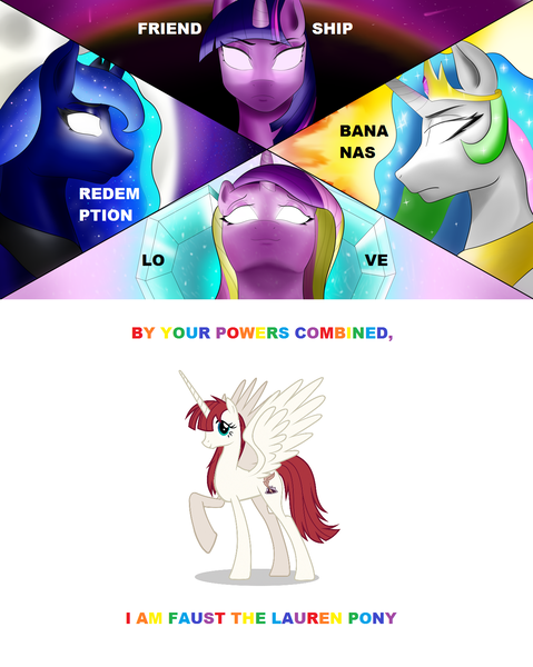 Size: 1280x1604 | Tagged: 4k, alicorn, alicorn tetrarchy, artist needed, captain planet and the planeteers, derpibooru import, edit, glowing eyes, oc, oc:fausticorn, princess cadance, princess celestia, princess luna, reference, safe, text, twilight sparkle, twilight sparkle (alicorn), wallpaper