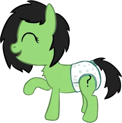 Size: 551x554 | Tagged: safe, artist:craftycirclepony, derpibooru import, oc, oc:anonfilly, unofficial characters only, earth pony, chest fluff, diaper, diaper fetish, eyes closed, female, fetish, filly, happy, image, open mouth, png, pullup (diaper), raised leg, simple background, smiling, solo, transparent background