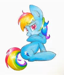 Size: 1768x2048 | Tagged: safe, artist:1drfl_world_end, derpibooru import, rainbow dash, earth pony, pony, earth pony rainbow dash, simple background, sitting, solo, traditional art, white background