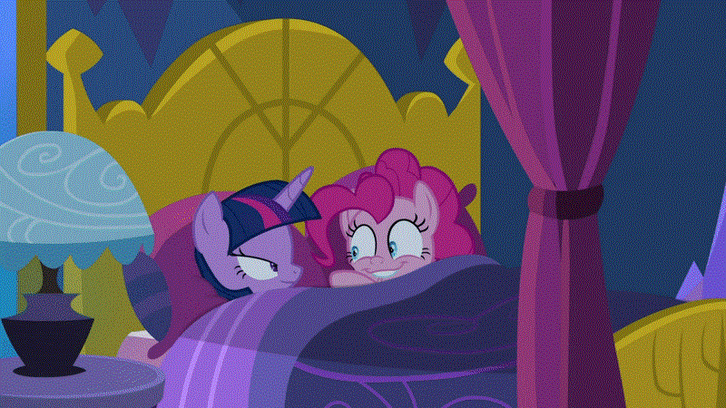 Size: 800x450 | Tagged: alicorn, bed, cakes for the memories, derpibooru import, edit, faic, i came, lip bite, out of context, pinkie pie, safe, screencap, spoiler:cakes for the memories, spoiler:mlp friendship is forever, twilight sparkle, twilight sparkle (alicorn)