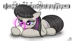 Size: 1920x1080 | Tagged: safe, artist:truffle shine, derpibooru import, octavia melody, earth pony, pony, cute, earbuds, female, ipod, mare, music, music notes, simple background, solo, tavibetes, white background