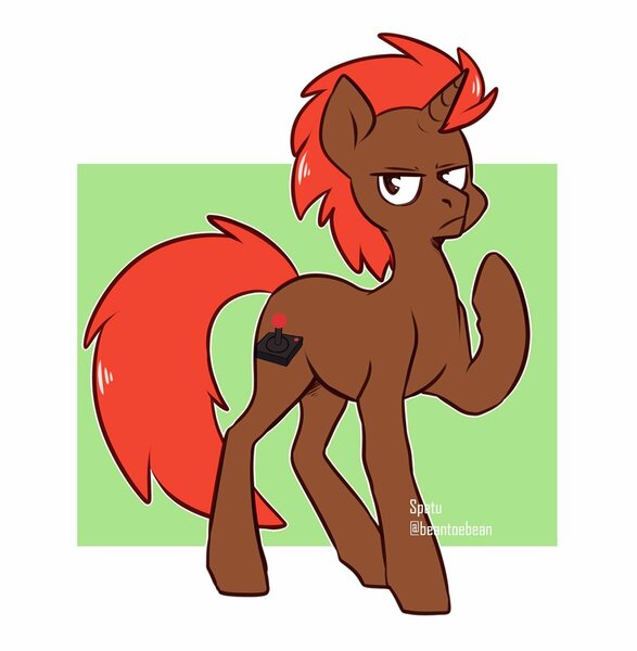 Size: 1173x1200 | Tagged: safe, artist:beantoebean, artist:spetu, derpibooru import, oc, oc:pixel grip, unofficial characters only, pony, unicorn, solo