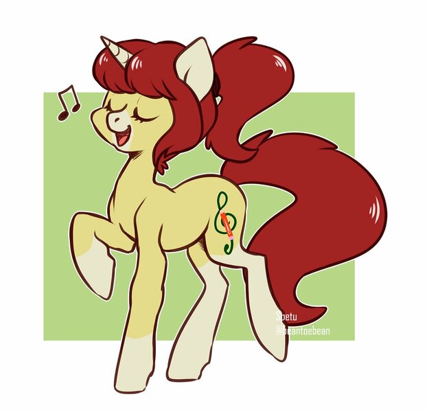 Size: 1200x1158 | Tagged: safe, artist:beantoebean, artist:spetu, derpibooru import, oc, oc:treble pen, unofficial characters only, earth pony, pony, music notes, solo