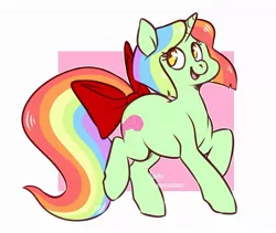 Size: 1200x1015 | Tagged: safe, artist:beantoebean, artist:spetu, derpibooru import, oc, oc:doodle noodle, unofficial characters only, pony, unicorn, bow, solo, tail bow