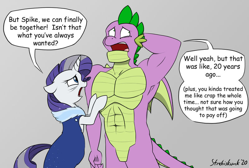 Size: 1621x1094 | Tagged: safe, artist:strebiskunk, derpibooru import, rarity, spike, dragon, pony, unicorn, the last problem, armpits, female, gigachad spike, male, older, older rarity, older spike, shipping, shipping denied, sparity, straight, winged spike