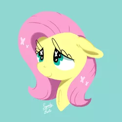 Size: 1600x1600 | Tagged: safe, artist:squeaky-belle, derpibooru import, fluttershy, pegasus, bust, cute, female, floppy ears, lineless, mare, shyabetes, signature, simple background, solo, wingding eyes