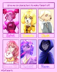 Size: 1321x1656 | Tagged: alicorn, animal crossing, anthro, anthro with ponies, artist:shibachichi, beastars, cat, clothes, derpibooru import, dog, ethereal mane, human, isabelle, jack (beastars), necktie, peytral, princess twilight 2.0, raven (teen titans), safe, six fanarts, solo, spinel (steven universe), starry mane, steven universe, teen titans, the last problem, twilight sparkle, twilight sparkle (alicorn)