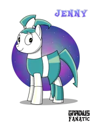 Size: 1000x1337 | Tagged: safe, artist:gradiusfanatic, derpibooru import, ponified, pony, robot, robot pony, crossover, jenny wakeman, my life as a teenage robot, simple background, solo, transparent background