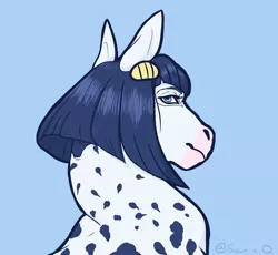 Size: 5000x4600 | Tagged: safe, artist:souxie.q, derpibooru import, ponified, earth pony, pony, appaloosa, black hair, black mane, bruno buccellati, bust, crossover, hairclip, hairclips, jjba, jojo, jojo's bizarre adventure, looking at you, looking back, male, markings, over shoulder, portrait, realistic anatomy, solo, spots, spotted, stallion, straight hair, straight mane