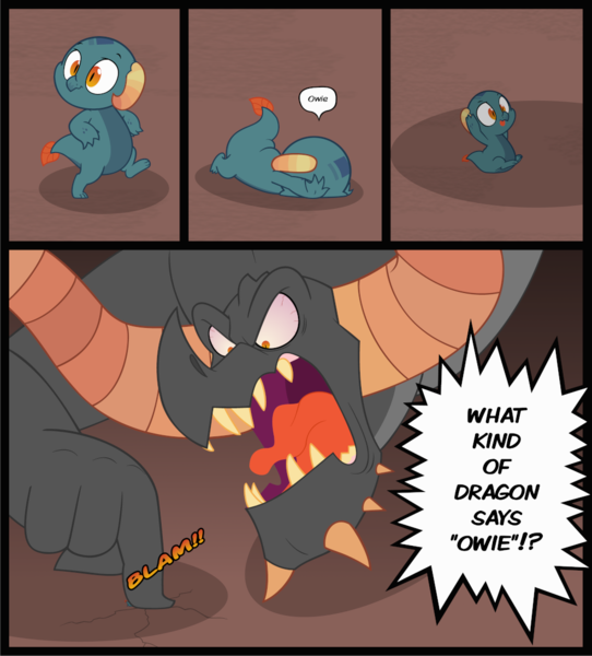 Size: 983x1088 | Tagged: abuse, artist:queencold, baby, baby dragon, child abuse, comic, derpibooru import, dragon, dragon lord torch, dragon oc, duo, father, father and child, father and son, male, oc, oc:basalt, safe, violence, younger