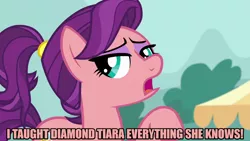 Size: 1280x720 | Tagged: safe, derpibooru import, edit, edited screencap, editor:jaredking203, screencap, spoiled rich, earth pony, pony, where the apple lies, caption, eyeshadow, female, image macro, implied diamond tiara, makeup, mare, meme, solo, spoiled milk, text, younger