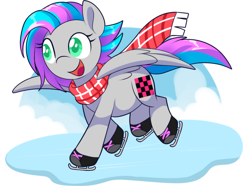 Size: 1020x784 | Tagged: safe, artist:xwhitedreamsx, derpibooru import, oc, oc:vapourwave, unofficial characters only, pegasus, pony, clothes, ice skating, scarf, simple background, solo, transparent background