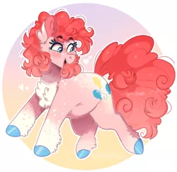 Size: 956x926 | Tagged: safe, artist:wanderingpegasus, derpibooru import, pinkie pie, earth pony, pony, cheek fluff, chest fluff, chubbie pie, chubby, colored hooves, cute, dappled, diapinkes, ear fluff, female, fluffy, heart, heart eyes, mare, pale belly, socks (coat marking), solo, unshorn fetlocks, wingding eyes