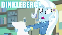 Size: 1280x720 | Tagged: safe, derpibooru import, edit, edited screencap, screencap, trixie, equestria girls, equestria girls series, forgotten friendship, angry, caption, dinkleberg, image macro, meme, reference, text, the fairly oddparents, trixie yells at everything