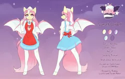 Size: 4096x2610 | Tagged: safe, artist:fensu-san, derpibooru import, oc, oc:sunset sorbet, unofficial characters only, anthro, bat pony, explicit source, reference sheet, solo