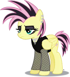 Size: 2487x2744 | Tagged: alternate hairstyle, artist:anime-equestria, clothes, derpibooru import, ear piercing, eyeshadow, fishnets, fluttergoth, fluttershy, frown, goth, jewelry, long sleeves, makeup, necklace, pegasus, piercing, safe, simple background, transparent background, vector, vest, wings
