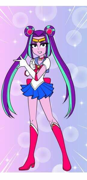 Size: 677x1400 | Tagged: safe, artist:nekojackun, derpibooru import, aria blaze, equestria girls, anime, clothes, cosplay, costume, crossover, female, looking at you, odango, sailor moon, sailor uniform, serena tsukino, skirt, solo, sweat, sweatdrop, tsukino usagi, uniform