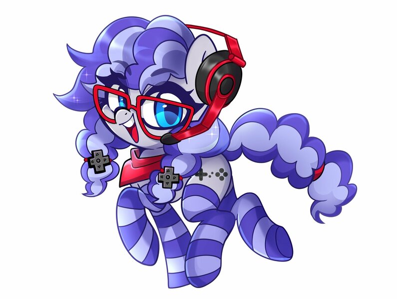 Size: 2048x1546 | Tagged: adorkable, artist:techycutie, bandana, clothes, commission, cute, derpibooru import, dork, gaming headset, glasses, headset, oc, oc:cinnabyte, safe, socks, striped socks, unofficial characters only