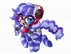 Size: 2048x1546 | Tagged: adorkable, artist:techycutie, bandana, clothes, commission, cute, derpibooru import, dork, gaming headset, glasses, headset, oc, oc:cinnabyte, safe, socks, striped socks, unofficial characters only