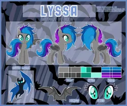 Size: 1920x1600 | Tagged: safe, artist:angelina-pax, derpibooru import, oc, oc:lyssa, unofficial characters only, bat pony, pony, abstract background, bat pony oc, bat wings, ear fluff, fangs, female, mare, reference sheet, solo, wings