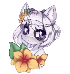 Size: 1280x1340 | Tagged: safe, artist:missclaypony, derpibooru import, oc, oc:panda, pony, bust, female, flower, mare, portrait, simple background, solo, transparent background