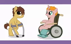 Size: 1024x640 | Tagged: safe, artist:fire-girl872, derpibooru import, ponified, earth pony, pony, unicorn, crossover, crutches, disabled, duo, jimmy valmer, simple background, south park, timmy burch, vector, wheelchair