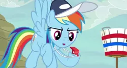 Size: 1767x945 | Tagged: safe, derpibooru import, screencap, rainbow dash, common ground, appleloosa, coach, coach rainbow dash, coaching cap, cute, dashabetes, female, hoof hold, mare, race, race track, rainbow dashs coaching whistle, referee, referee rainbow dash, solo, that pony sure does love whistles, training, whistle, whistle necklace