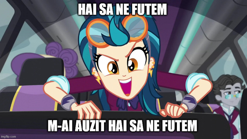 Size: 888x499 | Tagged: questionable, derpibooru import, edit, edited screencap, screencap, indigo zap, jet set, suri polomare, equestria girls, friendship games, caption, image macro, implied sex, romanian, text