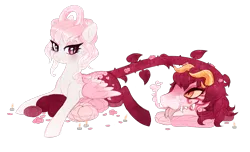 Size: 3141x1909 | Tagged: safe, artist:glitterring, derpibooru import, cow plant pony, monster pony, original species, plant pony, :p, augmented tail, cushion, eyelashes, fangs, female, horn, open mouth, plant, prone, simple background, slit eyes, smiling, thorns, tongue out, transparent background, wings