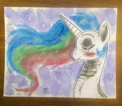 Size: 2448x2113 | Tagged: artist needed, source needed, safe, derpibooru import, princess celestia, alicorn, pony, bust, eyes closed, painting, portrait, profile, solo, traditional art, watercolor painting