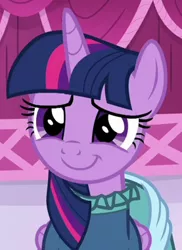 Size: 277x381 | Tagged: safe, derpibooru import, screencap, twilight sparkle, twilight sparkle (alicorn), alicorn, pony, a-dressing memories, spoiler:a-dressing memories, spoiler:mlp friendship is forever, adorkable, beautiful, clothes, coronation dress, cropped, cute, dork, dress, female, mare, smiling, solo, twiabetes