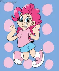 Size: 663x800 | Tagged: artist:mirabuncupcakes15, clothes, converse, derpibooru import, female, human, humanized, pinkie pie, rin, safe, shirt, shoes, shorts, socks, solo, t-shirt