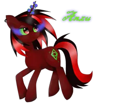Size: 1752x1500 | Tagged: safe, artist:xxspeedboltxx, derpibooru import, oc, oc:anzu, unofficial characters only, unicorn, dark magic, magic, red and black oc, simple background, solo, sombra eyes, transparent background