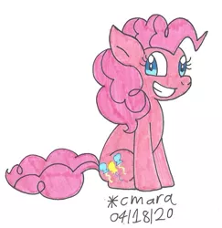 Size: 860x883 | Tagged: safe, artist:cmara, derpibooru import, pinkie pie, earth pony, pony, cute, diapinkes, female, looking at you, mare, sitting, smiling, smiling at you, solo, traditional art