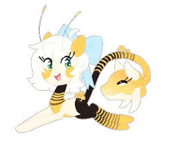 Size: 827x710 | Tagged: safe, artist:glitterring, derpibooru import, cow plant pony, monster pony, original species, plant pony, antennae, augmented tail, bow, :d, eyelashes, hair bow, plant, simple background, smiling, transparent background