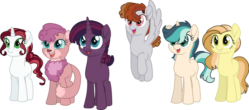 Size: 1280x567 | Tagged: safe, artist:darlyjay, artist:klawiee, derpibooru import, oc, unofficial characters only, earth pony, hybrid, pegasus, pony, unicorn, abyssinian hybrid, base used, closed, female, freckles, interspecies offspring, magical lesbian spawn, mare, movie accurate, next generation, offspring, parent:applejack, parent:big macintosh, parent:capper, parent:flam, parent:fluttershy, parent:pinkie pie, parent:rainbow dash, parent:rarity, parent:shining armor, parent:svengallop, parent:tempest shadow, parent:twilight sparkle, parents:capperpie, parents:fluttermac, parents:rariflam, parents:shiningjack, parents:svendash, parents:tempestlight, simple background, transparent background