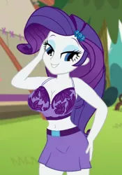 Size: 538x768 | Tagged: suggestive, derpibooru import, editor:ah96, editor:jilly, rarity, equestria girls, belly button, belt, bra, breasts, busty rarity, cleavage, clothes, lingerie, skirt, underwear