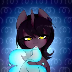 Size: 1500x1500 | Tagged: suggestive, artist:kenpon, derpibooru import, oc, pony, unicorn, female, glowing eyes, goth, icon, mare, offscreen character, photo, piercing, pov, simple background, soul vore, vore