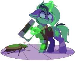 Size: 2604x2146 | Tagged: safe, artist:thegamblehorse, deleted from derpibooru, derpibooru import, oc, oc:plasma burst, unofficial characters only, cockroach, insect, pony, radroach, unicorn, fallout equestria, bandage, bomber jacket, clothes, fallout, female, giant bug, giant insect, gun, jacket, laser pistol, magic, mare, pipboy, pipbuck, roach, silly, simple background, solo, transparent background, weapon