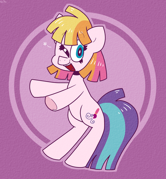 Size: 2432x2624 | Tagged: safe, artist:spritecranbirdie, derpibooru import, toola roola, earth pony, pony, cute, cutie mark, female, g3, happy, mare, paintbrush, roolabetes, simple background, solo