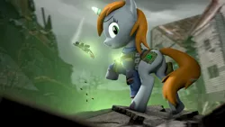 Size: 3840x2160 | Tagged: safe, artist:sykosenpai, derpibooru import, oc, oc:littlepip, unofficial characters only, pony, unicorn, fallout equestria, fanfic, 3d, butt, clothes, fanfic art, female, glowing horn, gun, handgun, hooves, horn, levitation, little macintosh, magic, mare, optical sight, pipbuck, plot, radioactive, raised hoof, revolver, scope, smoke, smoking gun, solo, source filmmaker, telekinesis, vault suit, weapon