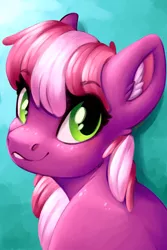 Size: 6000x9000 | Tagged: safe, artist:faline-art, derpibooru import, cheerilee, earth pony, pony, absurd resolution, bust, cheek fluff, cheeribetes, cute, ear fluff, female, green background, mare, portrait, simple background, smiling, solo