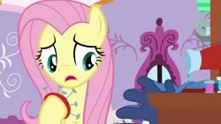 Size: 1920x1080 | Tagged: derpibooru import, dragon dropped, fluttershy, pincushion, safe, screencap, sewing machine, solo