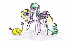 Size: 2738x1579 | Tagged: adventure time, artist:dianlie, crossover, derpibooru import, female, flower, half alicorn half pegasus, multiple heads, oc, oc:double mind, oc:power plant, safe, siblings, sisters, traditional art, two heads