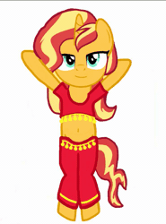 Size: 739x1000 | Tagged: safe, artist:josephurrutia, banned from derpibooru, deleted from derpibooru, derpibooru import, sunset shimmer, semi-anthro, unicorn, animated, belly button, belly dance, belly dancer, belly dancer outfit, bipedal, female, gif, image, sexy, simple background, solo, white background