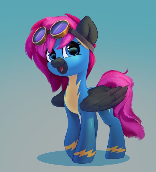Size: 2312x2547 | Tagged: safe, artist:taneysha, derpibooru import, oc, oc:neon flare, unofficial characters only, pegasus, pony, clothes, cute, goggles, ocbetes, solo, uniform, wonderbolts uniform