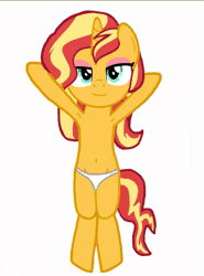 Size: 739x1000 | Tagged: suggestive, artist:josephurrutia, banned from derpibooru, deleted from derpibooru, derpibooru import, sunset shimmer, semi-anthro, unicorn, animated, armpits, belly button, belly dance, clothes, female, gif, image, panties, partial nudity, sexy, solo, solo female, topless, underwear, white panties, white underwear