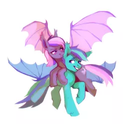 Size: 1480x1501 | Tagged: safe, artist:dearmary, derpibooru import, oc, oc:midnight mist, oc:sugar spirits, unofficial characters only, bat pony, pony, bat pony oc, bat wings, duo, simple background, solo, white background, wings