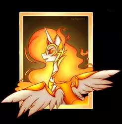 Size: 2649x2687 | Tagged: safe, artist:darklight1315, derpibooru import, daybreaker, alicorn, pony, armor, bust, female, high res, looking back, mare, solo, spread wings, wing armor, wings