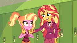 Size: 4000x2250 | Tagged: safe, artist:orin331, derpibooru import, luster dawn, sunset shimmer, equestria girls, canterlot high, clothes, equestria girls-ified, fake screencap, female, geode of empathy, lockers, magical geodes, older, older sunset, open mouth, principal, principal and student, principal shimmer, show accurate
